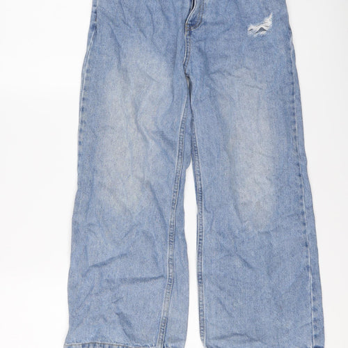 F&F Girls Blue Cotton Wide-Leg Jeans Size 11-12 Years Regular Button