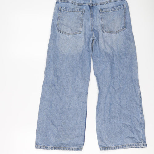 F&F Girls Blue Cotton Wide-Leg Jeans Size 11-12 Years Regular Button