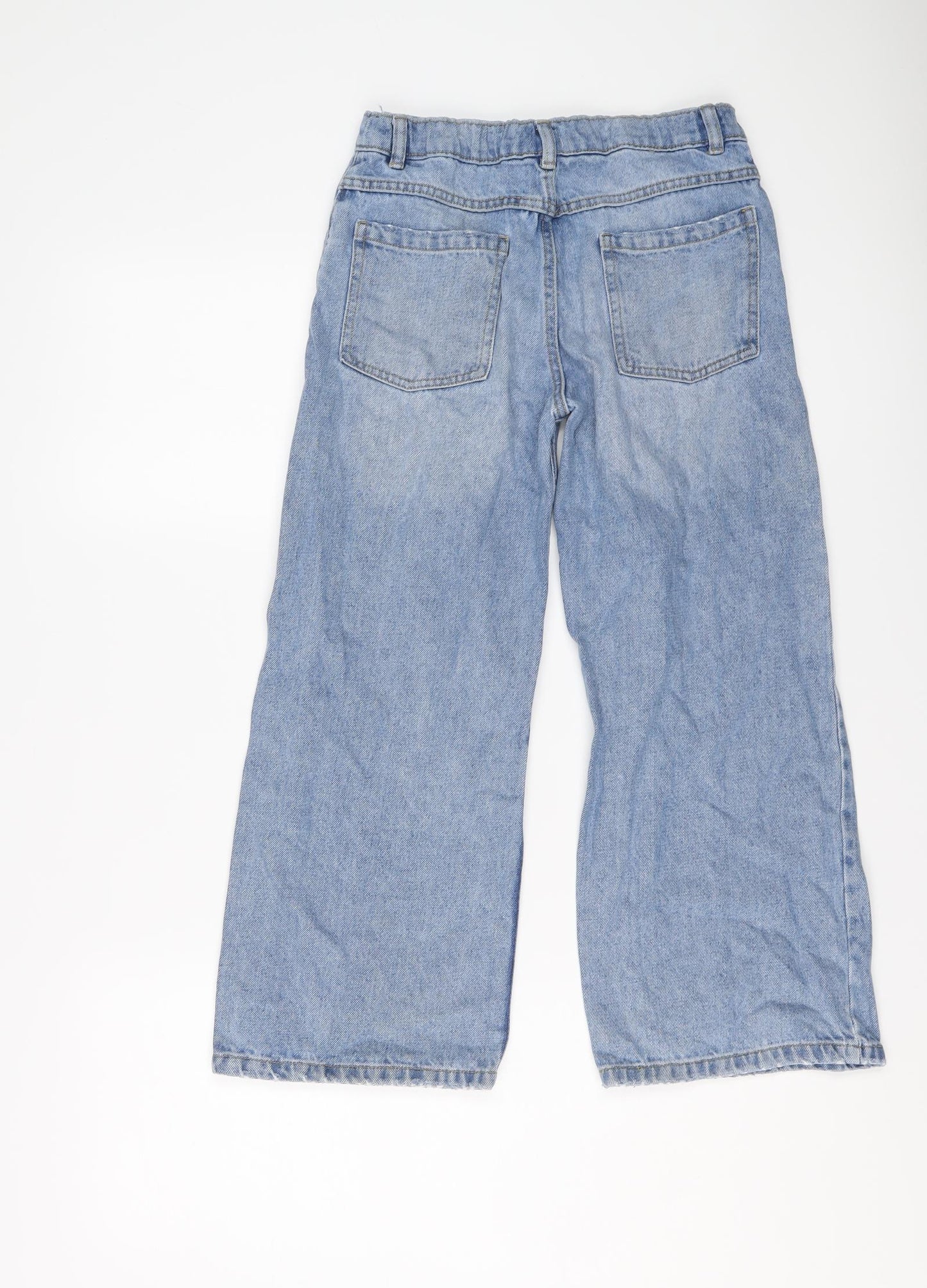 F&F Girls Blue Cotton Wide-Leg Jeans Size 11-12 Years Regular Button