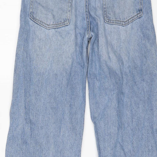F&F Girls Blue Cotton Wide-Leg Jeans Size 11-12 Years Regular Button