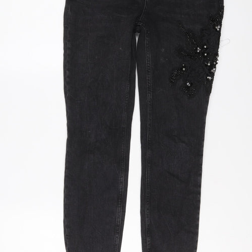 Zara Womens Black Cotton Skinny Jeans Size 10 L28 in Regular Button