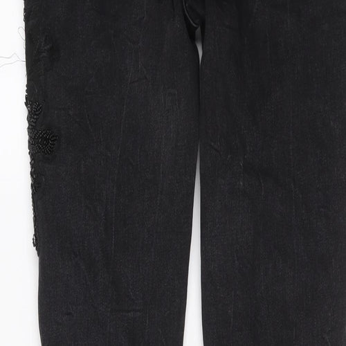 Zara Womens Black Cotton Skinny Jeans Size 10 L28 in Regular Button
