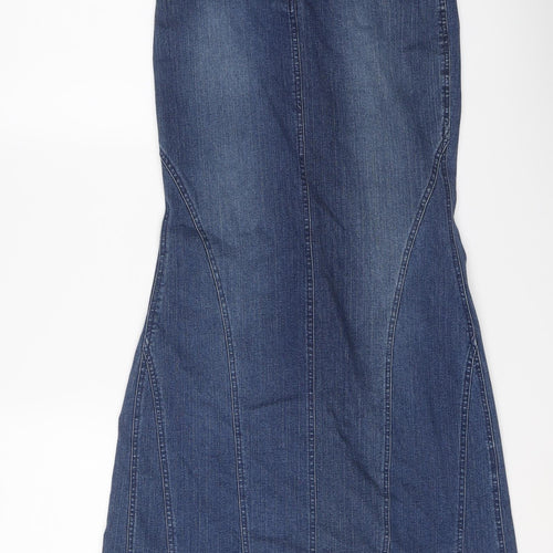 Hennes Womens Blue Cotton Bandage Skirt Size 8 Button