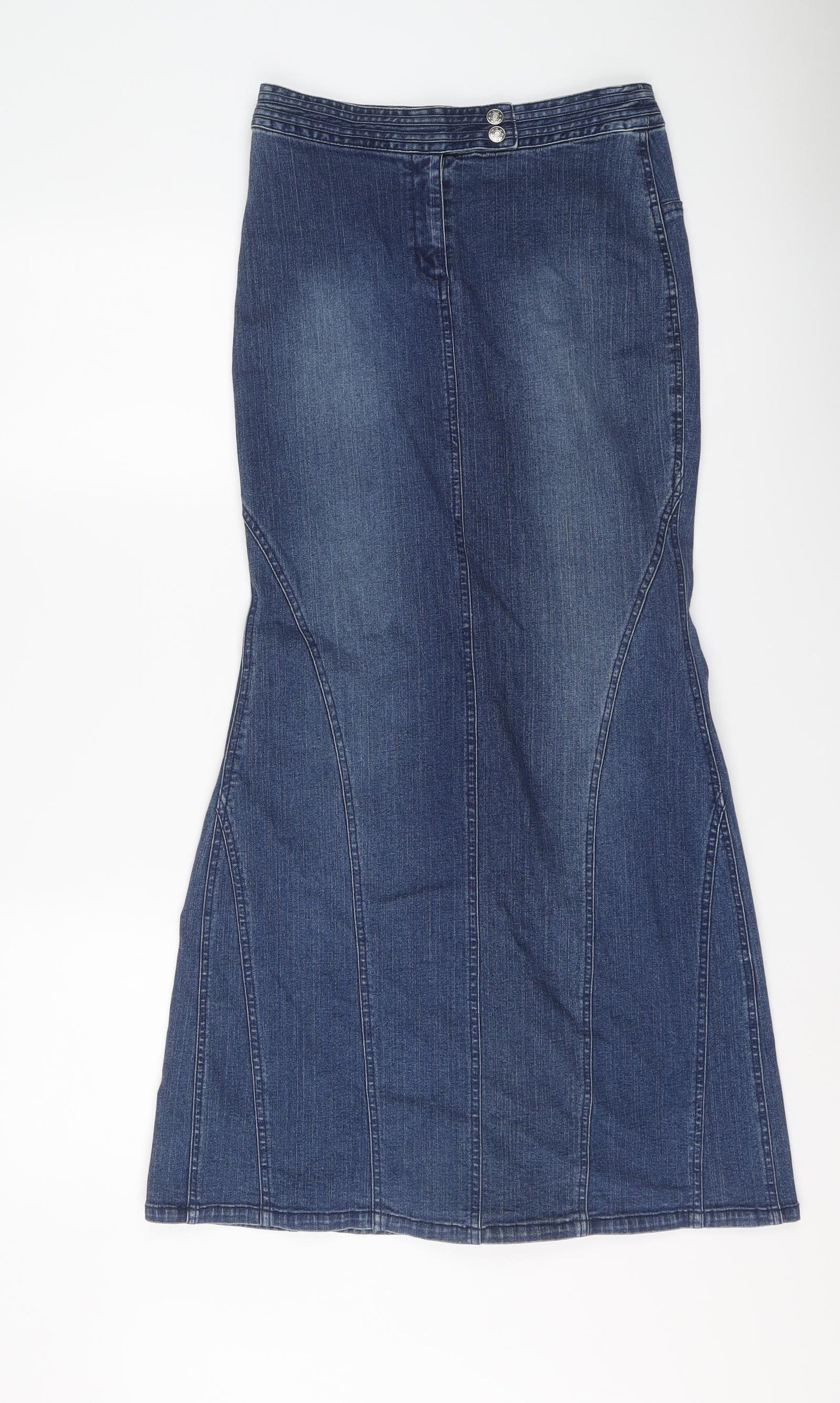Hennes Womens Blue Cotton Bandage Skirt Size 8 Button
