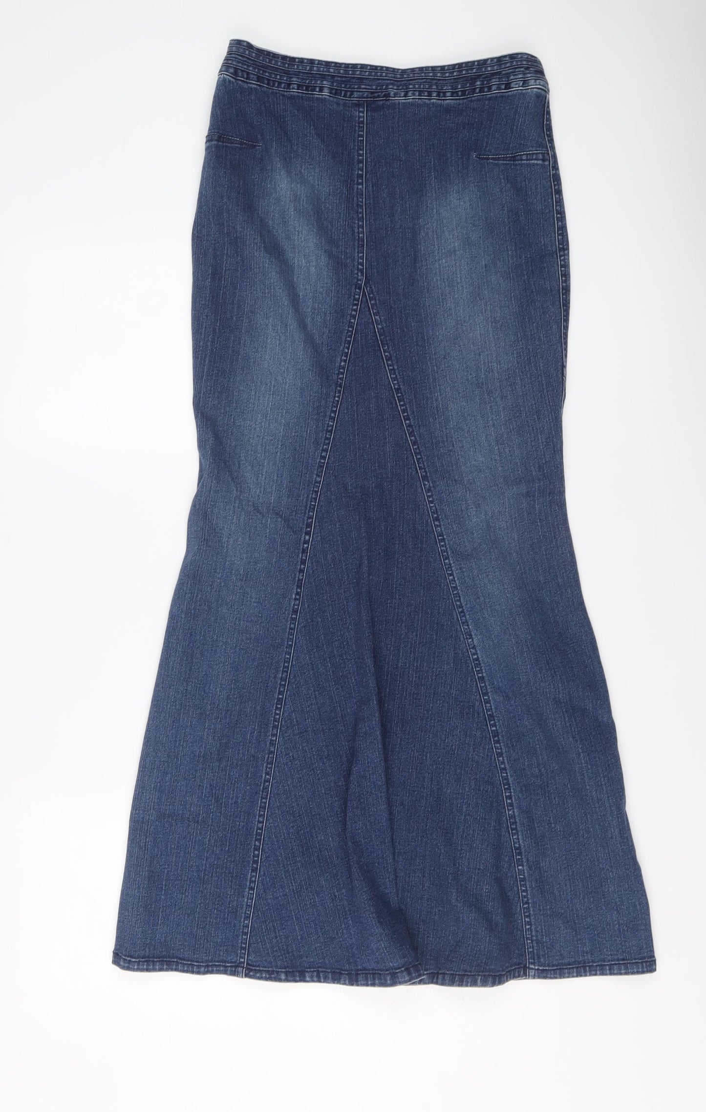 Hennes Womens Blue Cotton Bandage Skirt Size 8 Button