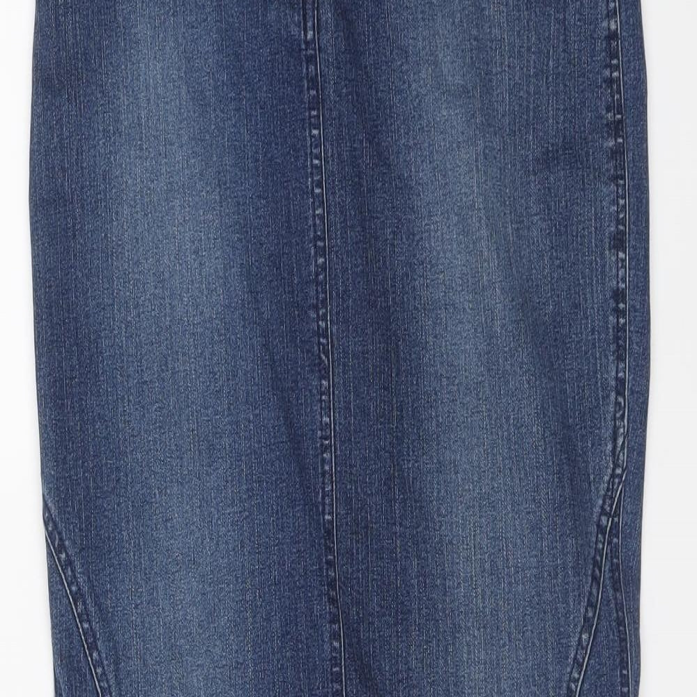 Hennes Womens Blue Cotton Bandage Skirt Size 8 Button