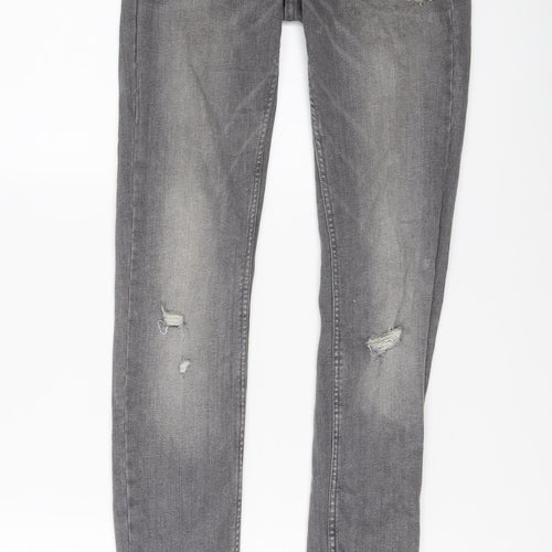 Zara Womens Grey Cotton Skinny Jeans Size 10 L31 in Regular Button