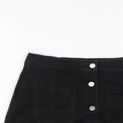 Oasis Womens Black Cotton A-Line Skirt Size 12 Button