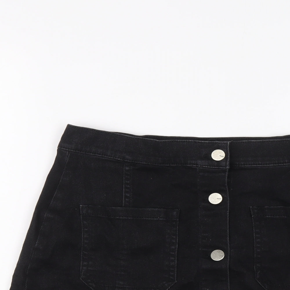 Oasis Womens Black Cotton A-Line Skirt Size 12 Button