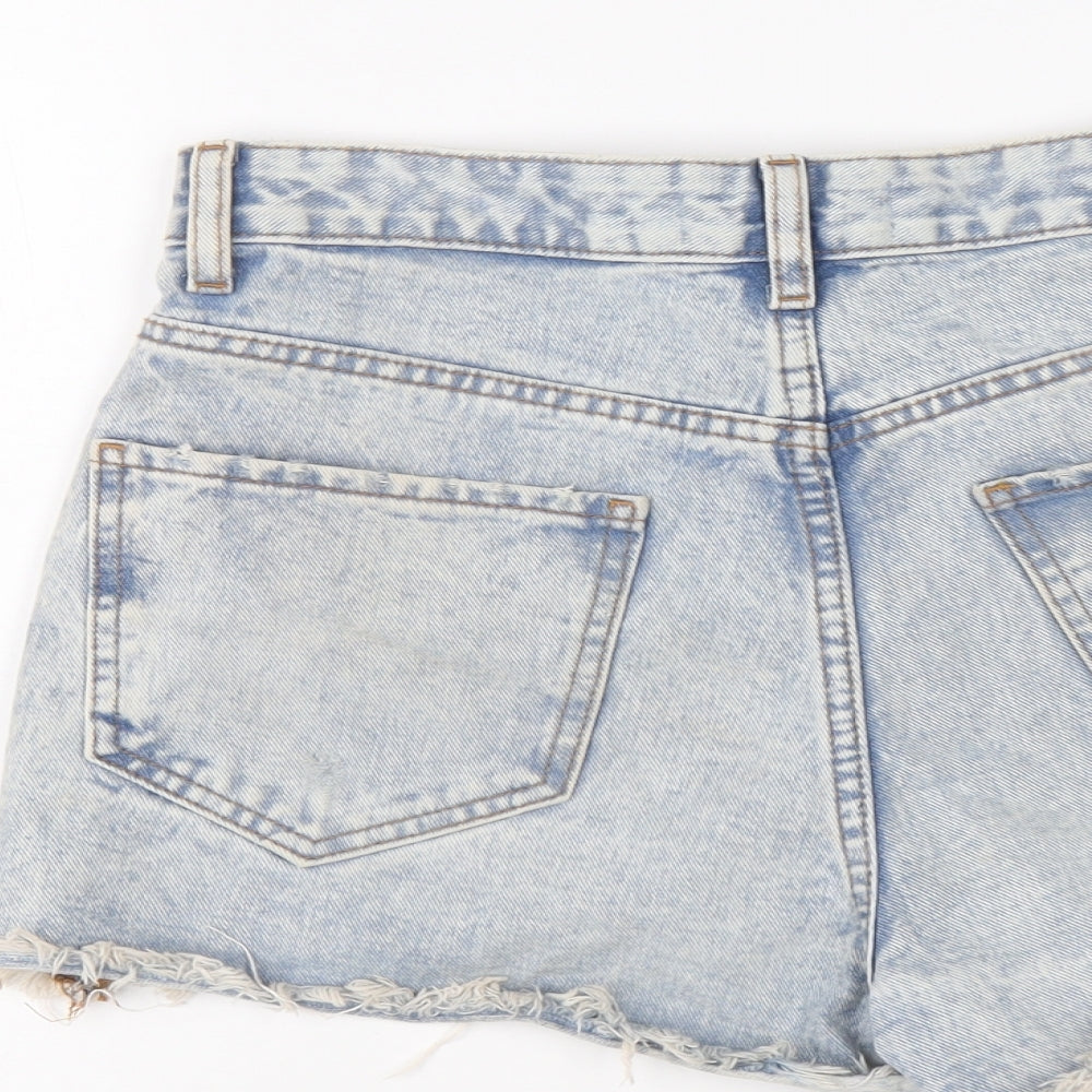 Denim & Co. Womens Blue Cotton Hot Pants Shorts Size 10 L3 in Regular Button - Distressed