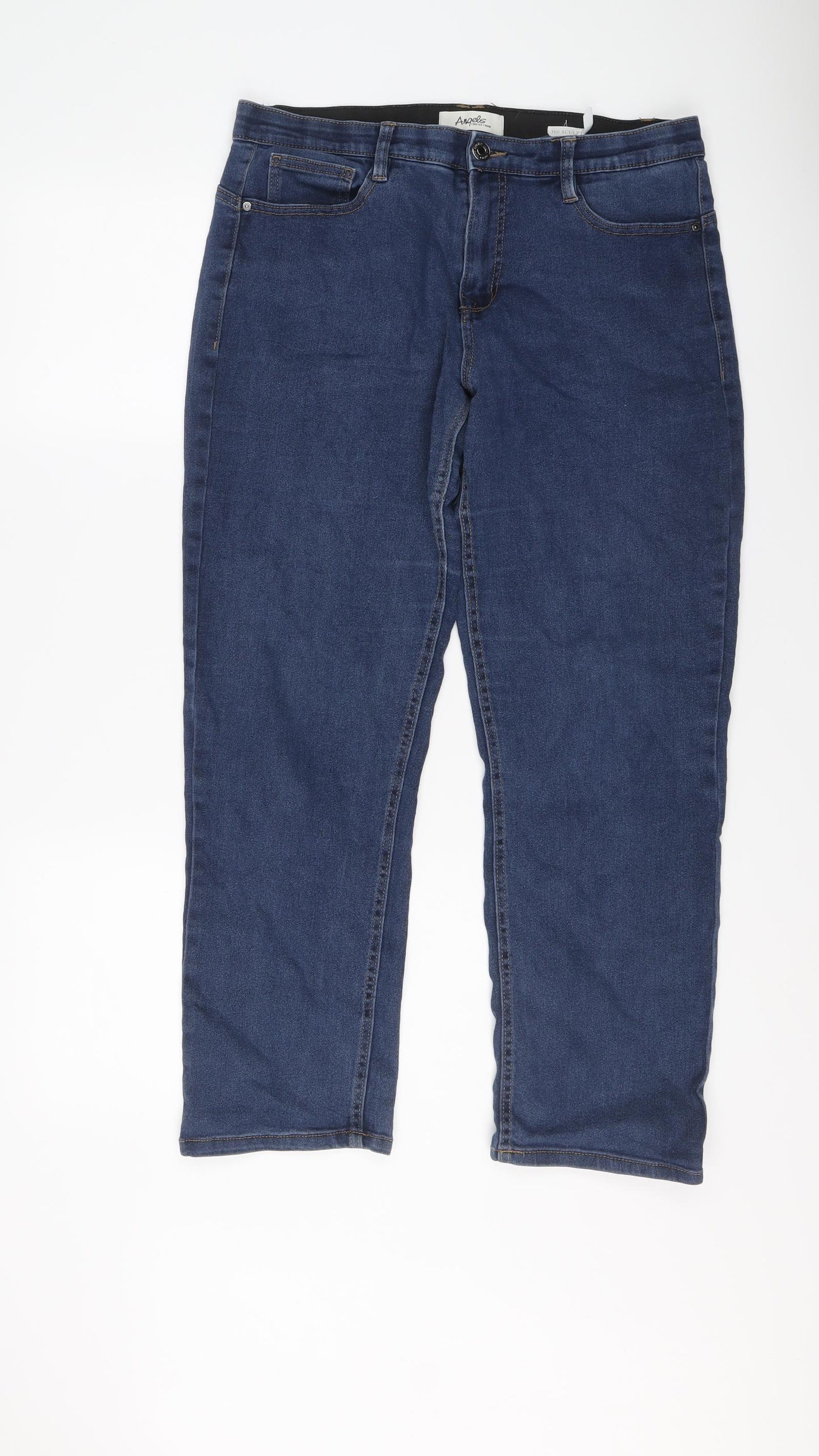 Angels Womens Blue Cotton Straight Jeans Size 14 L26 in Regular Button