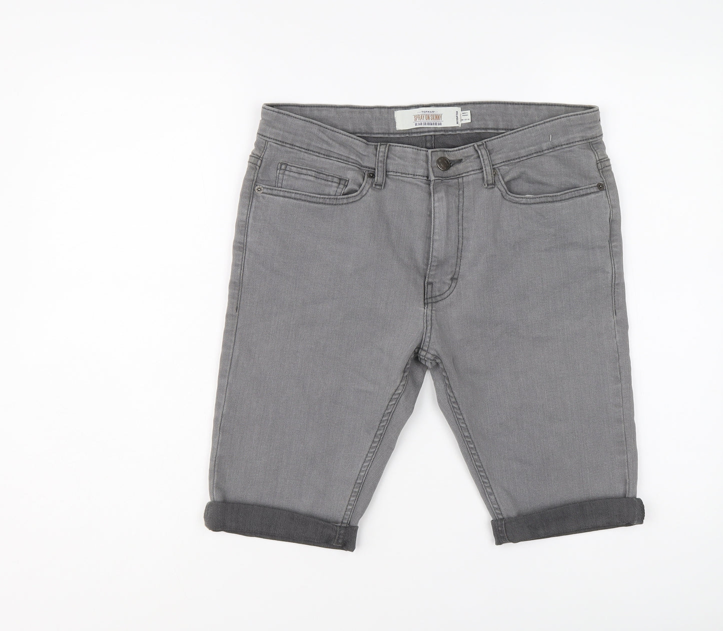 Topman Mens Grey Cotton Bermuda Shorts Size 34 in Regular Button