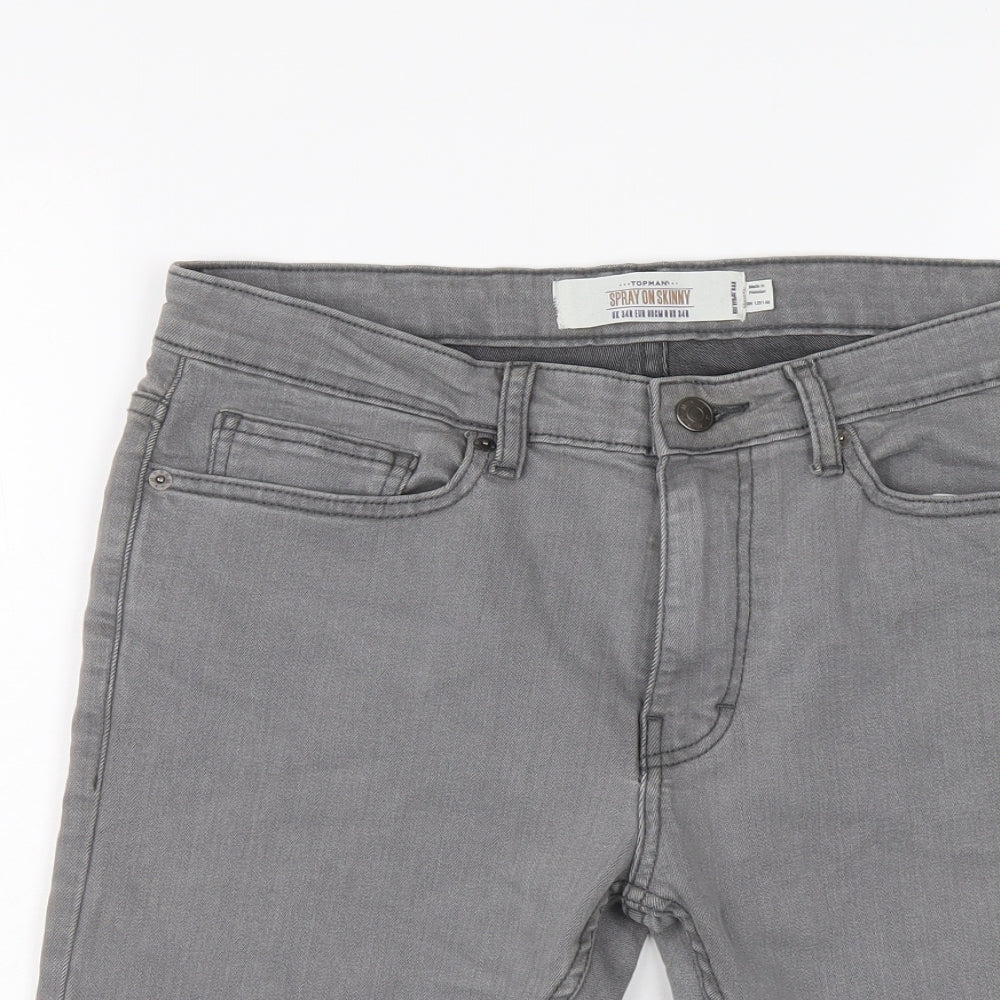 Topman Mens Grey Cotton Bermuda Shorts Size 34 in Regular Button