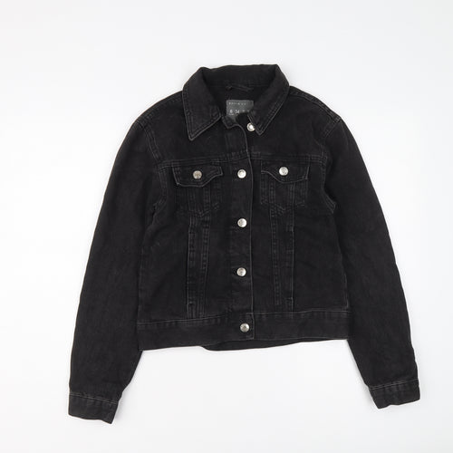 Denim & Co. Womens Black Jacket Size 6 Button