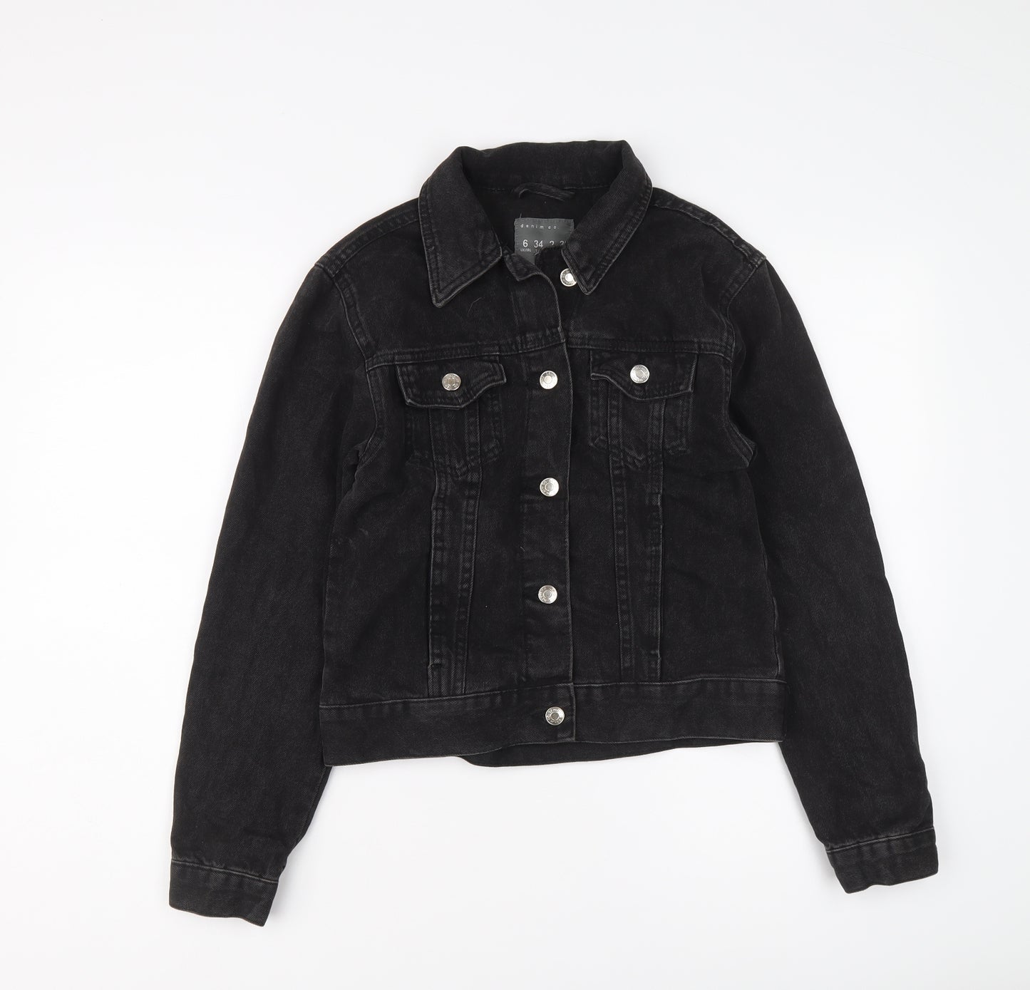 Denim & Co. Womens Black Jacket Size 6 Button