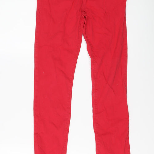 Denim & Co. Girls Red Cotton Skinny Jeans Size 12-13 Years Regular Button
