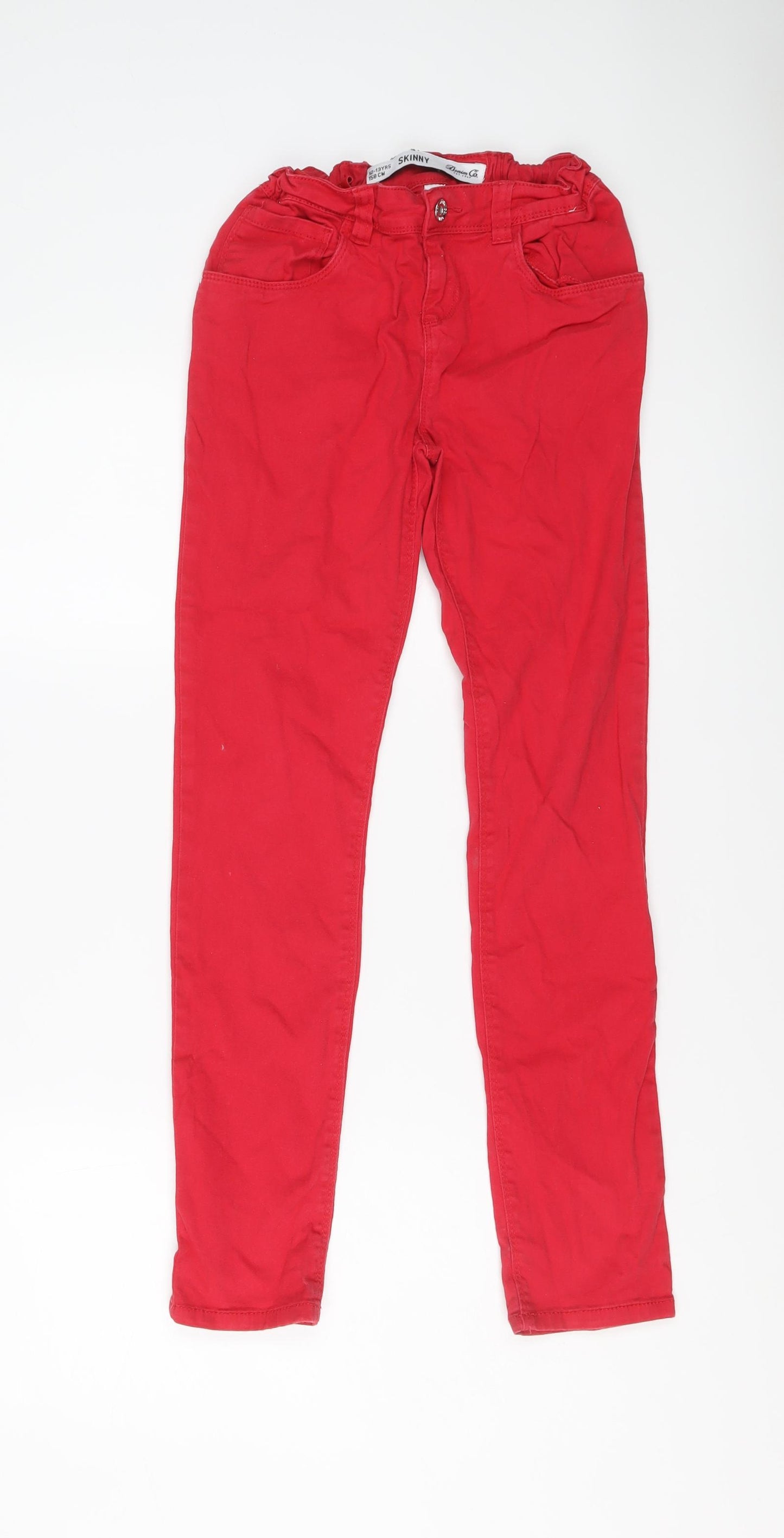 Denim & Co. Girls Red Cotton Skinny Jeans Size 12-13 Years Regular Button