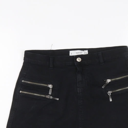 Mango Womens Blue Cotton A-Line Skirt Size S Zip