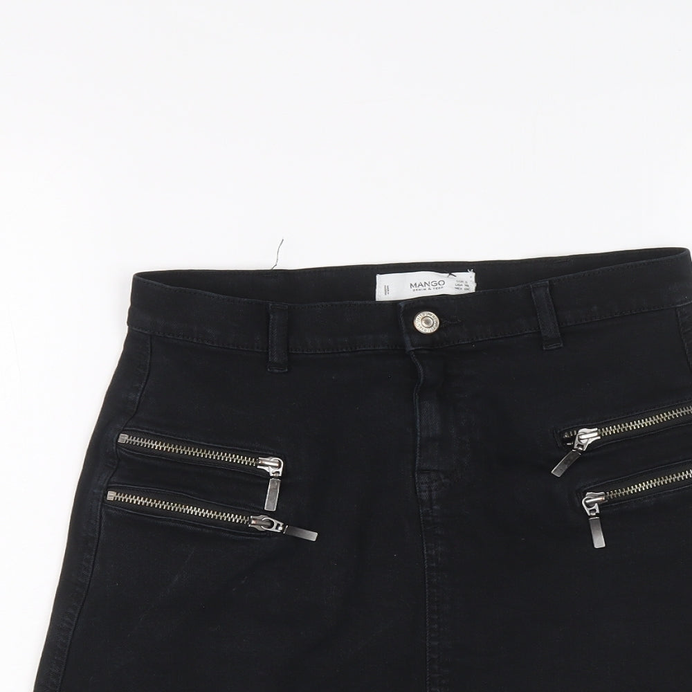 Mango Womens Blue Cotton A-Line Skirt Size S Zip