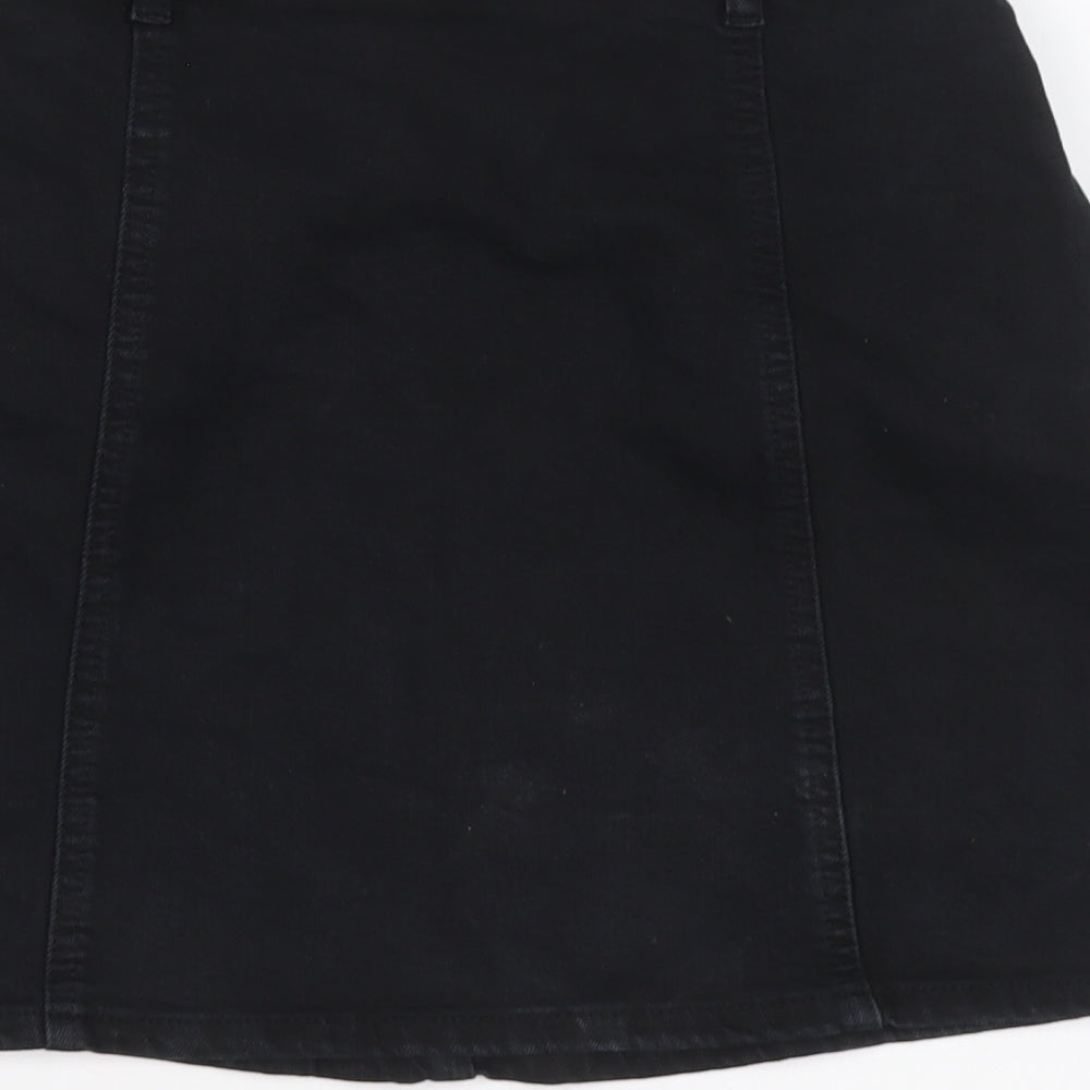 Mango Womens Blue Cotton A-Line Skirt Size S Zip