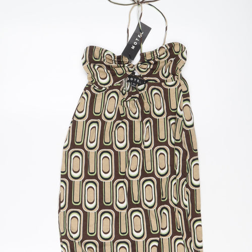 Motel Womens Brown Geometric Cotton Mini Size S Halter Pullover