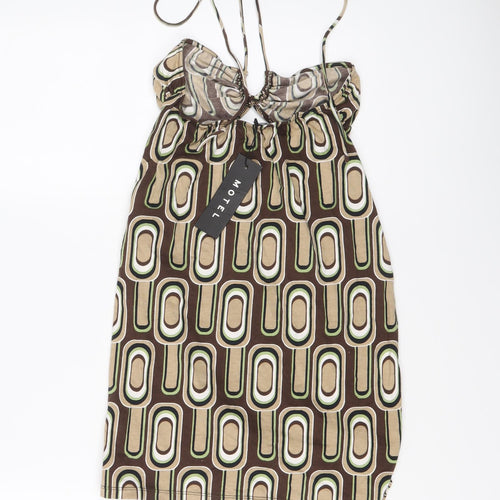 Motel Womens Brown Geometric Cotton Mini Size S Halter Pullover