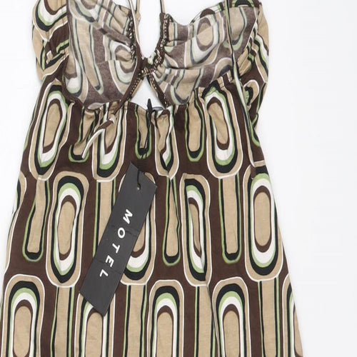 Motel Womens Brown Geometric Cotton Mini Size S Halter Pullover