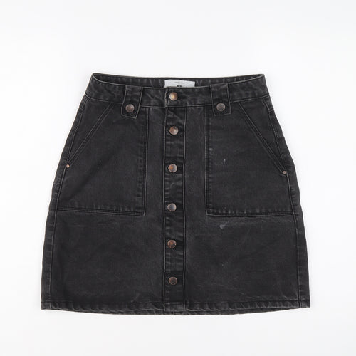 New Look Womens Black Cotton A-Line Skirt Size 8 Button