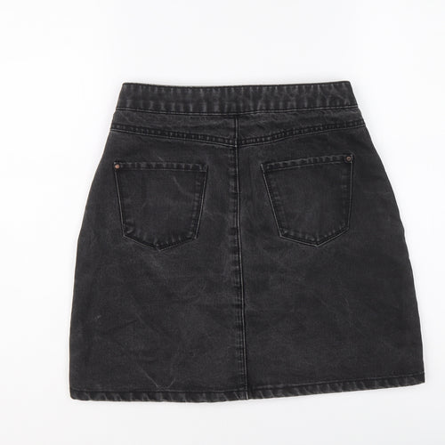 New Look Womens Black Cotton A-Line Skirt Size 8 Button