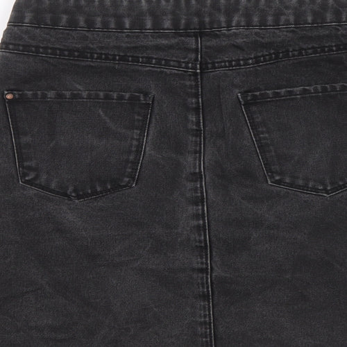 New Look Womens Black Cotton A-Line Skirt Size 8 Button