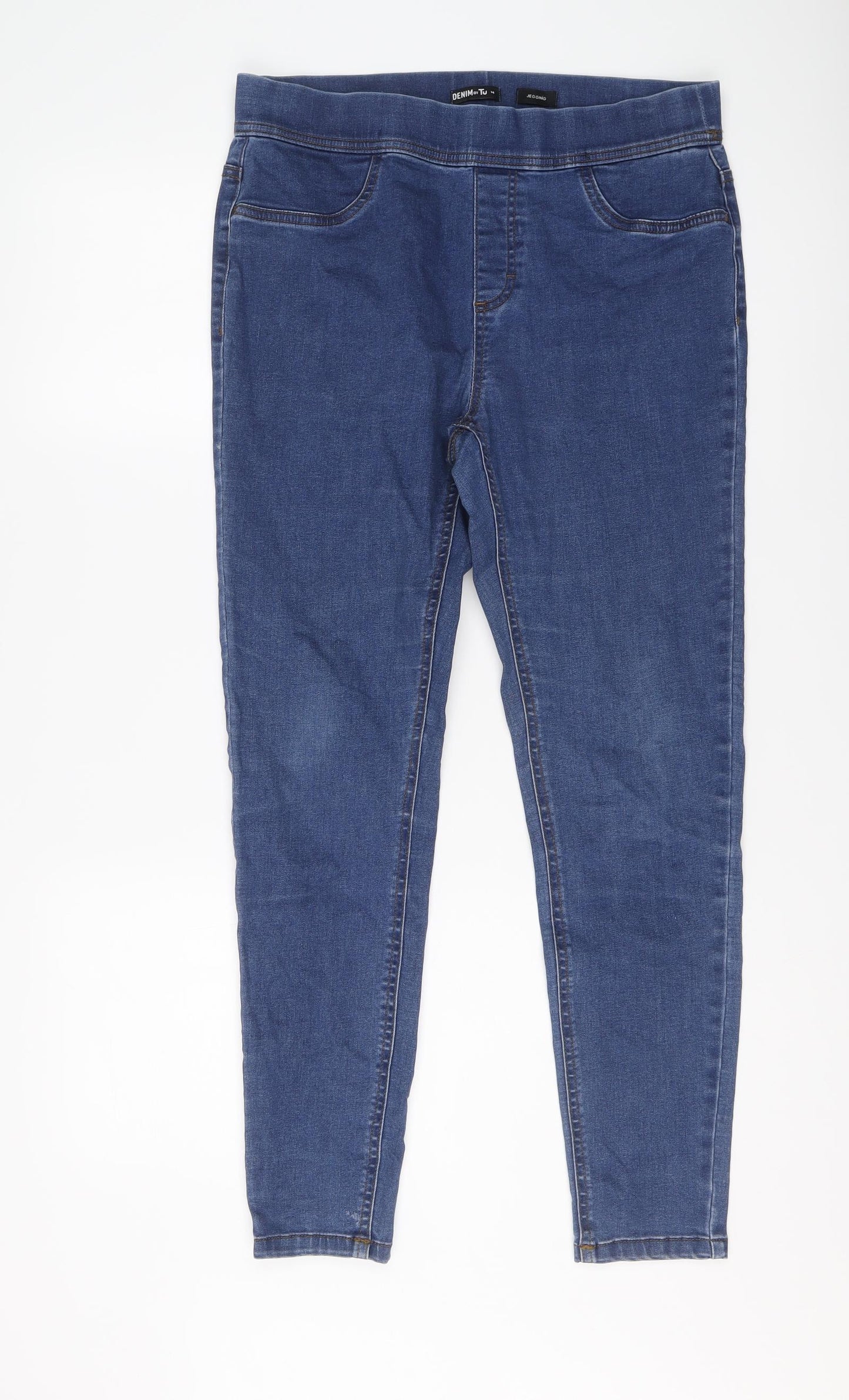 TU Womens Blue Cotton Jegging Jeans Size 14 L27 in Regular