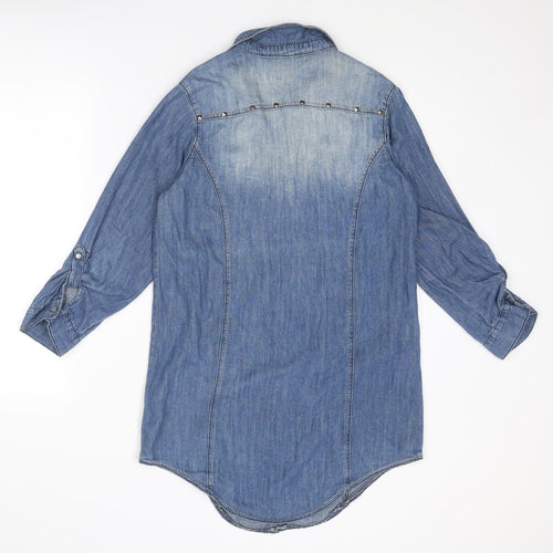 Heart & Soul Womens Blue Cotton Shirt Dress Size S Collared Snap