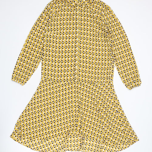 Kaleidoscope Womens Yellow Geometric Polyester Shirt Dress Size 10 Collared Button