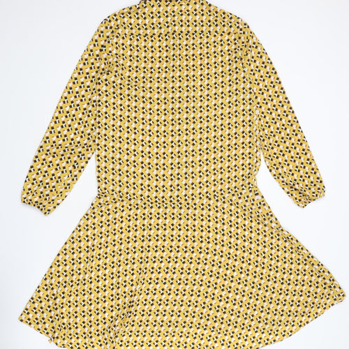 Kaleidoscope Womens Yellow Geometric Polyester Shirt Dress Size 10 Collared Button