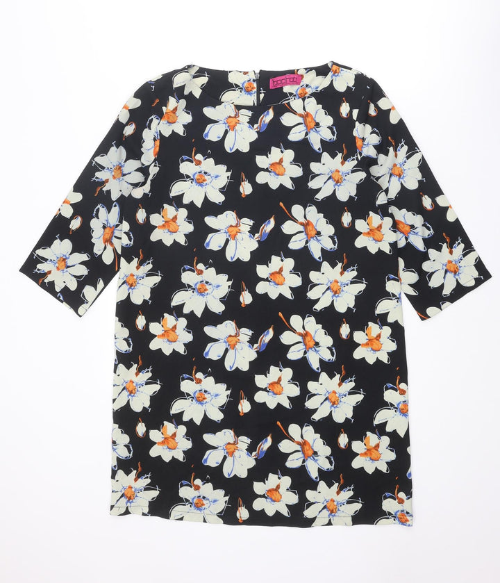 Boohoo Womens Multicoloured Floral Polyester A-Line Size 12 Round Neck Zip