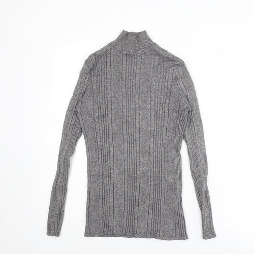 Marks and Spencer Womens Grey Mock Neck Viscose Pullover Jumper Size 14