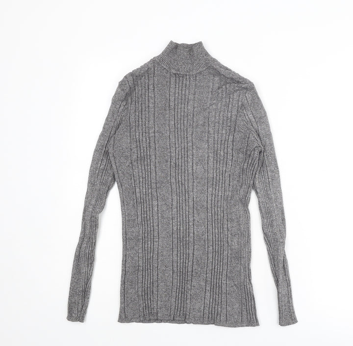 Marks and Spencer Womens Grey Mock Neck Viscose Pullover Jumper Size 14