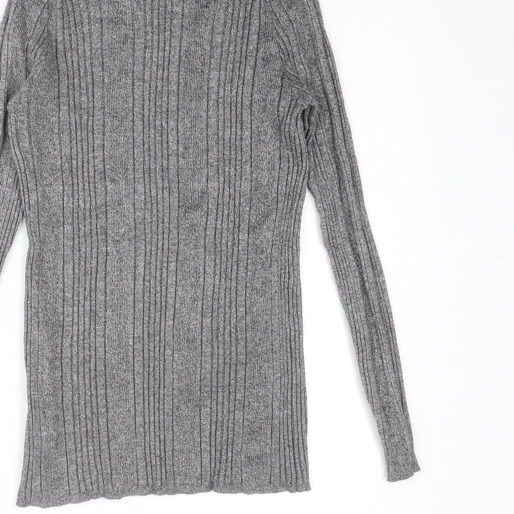 Marks and Spencer Womens Grey Mock Neck Viscose Pullover Jumper Size 14