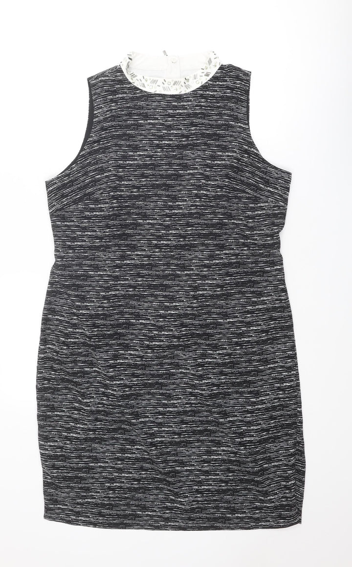 Autograph Womens Black Geometric Polyester Mini Size 16 Mock Neck Zip