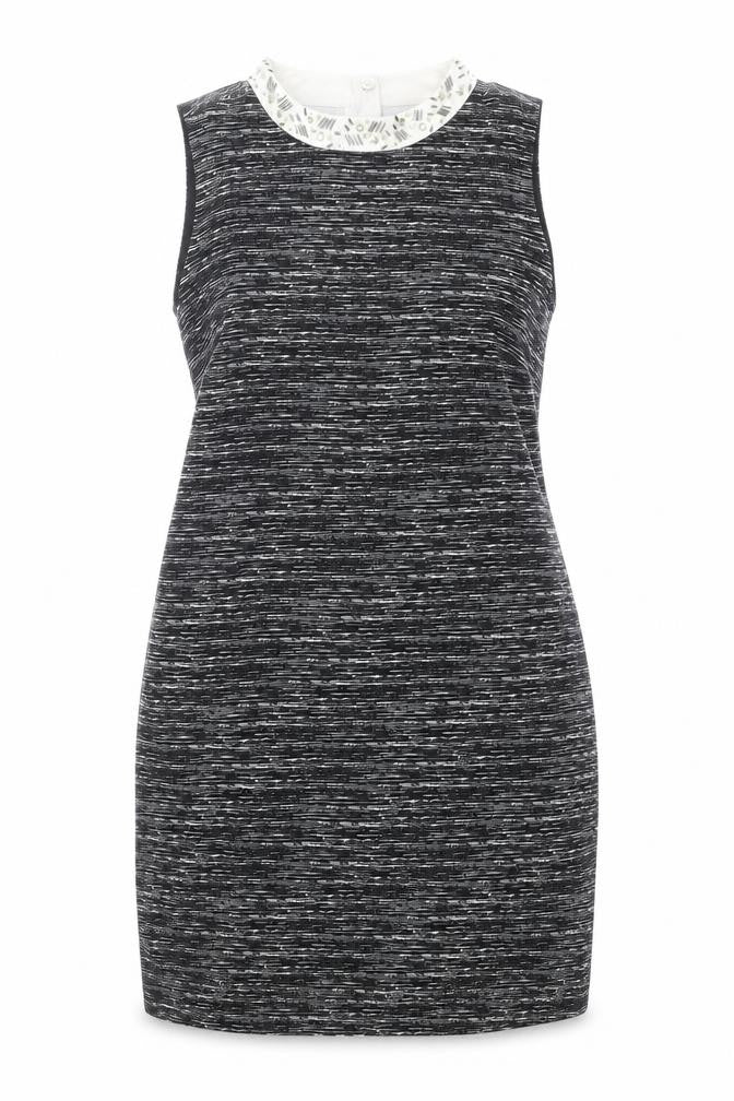 Front view of Autograph women’s black geometric polyester mini, size UK 16, mock neck zip