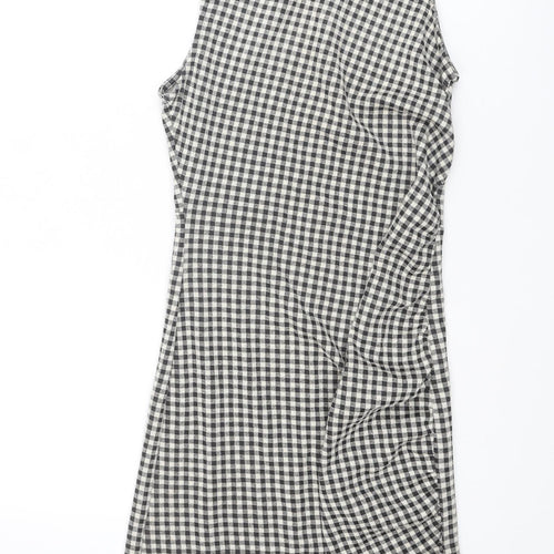 Zara Womens Black Plaid Polyester Tank Dress Size M Round Neck Button