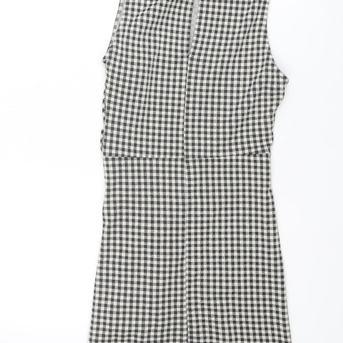 Zara Womens Black Plaid Polyester Tank Dress Size M Round Neck Button