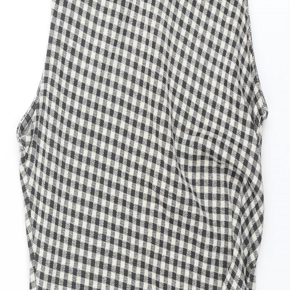 Zara Womens Black Plaid Polyester Tank Dress Size M Round Neck Button