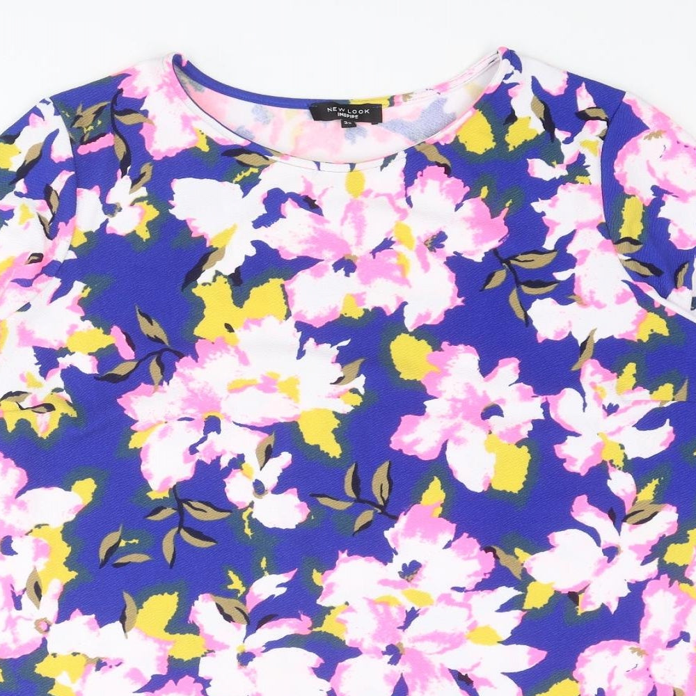 New Look Womens Multicoloured Floral Polyester Basic Blouse Size 22 Round Neck