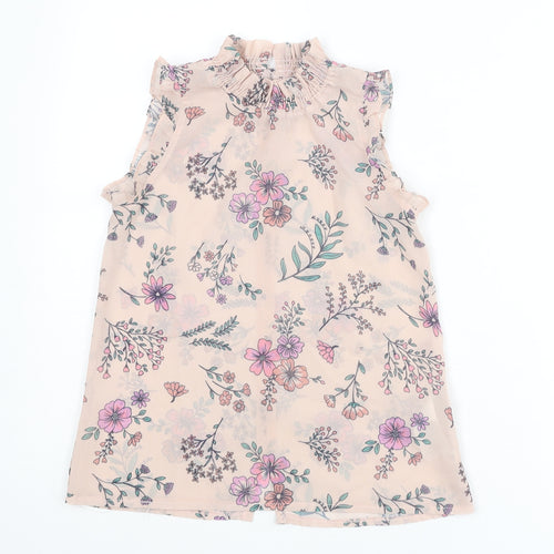 MANTARAY PRODUCTS Girls Pink Floral Polyester Basic Blouse Size 10 Years Mock Neck Button