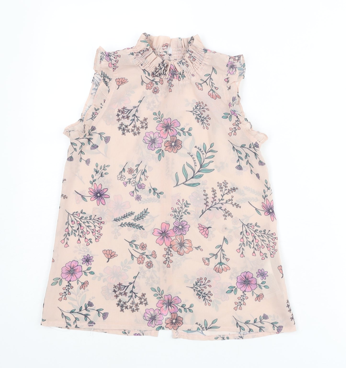 MANTARAY PRODUCTS Girls Pink Floral Polyester Basic Blouse Size 10 Years Mock Neck Button