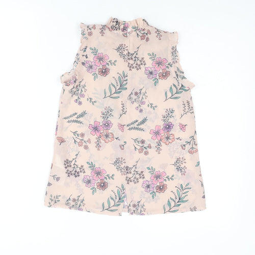MANTARAY PRODUCTS Girls Pink Floral Polyester Basic Blouse Size 10 Years Mock Neck Button