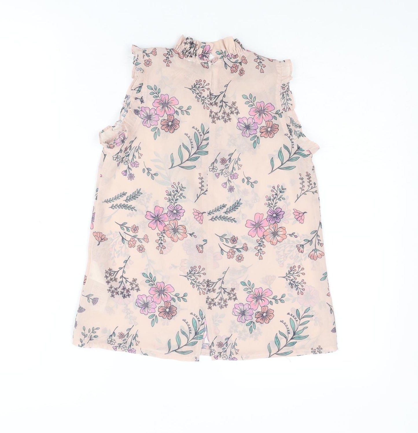 MANTARAY PRODUCTS Girls Pink Floral Polyester Basic Blouse Size 10 Years Mock Neck Button