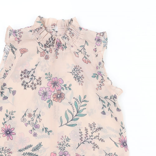 MANTARAY PRODUCTS Girls Pink Floral Polyester Basic Blouse Size 10 Years Mock Neck Button