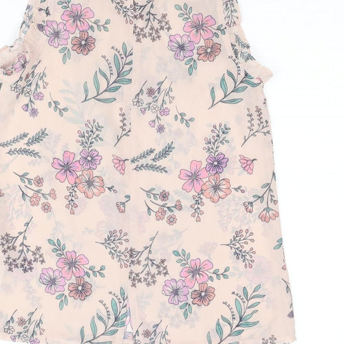 MANTARAY PRODUCTS Girls Pink Floral Polyester Basic Blouse Size 10 Years Mock Neck Button